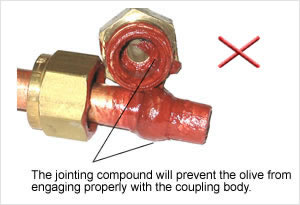 Jointing compound can prevent the olive from engaging properly.